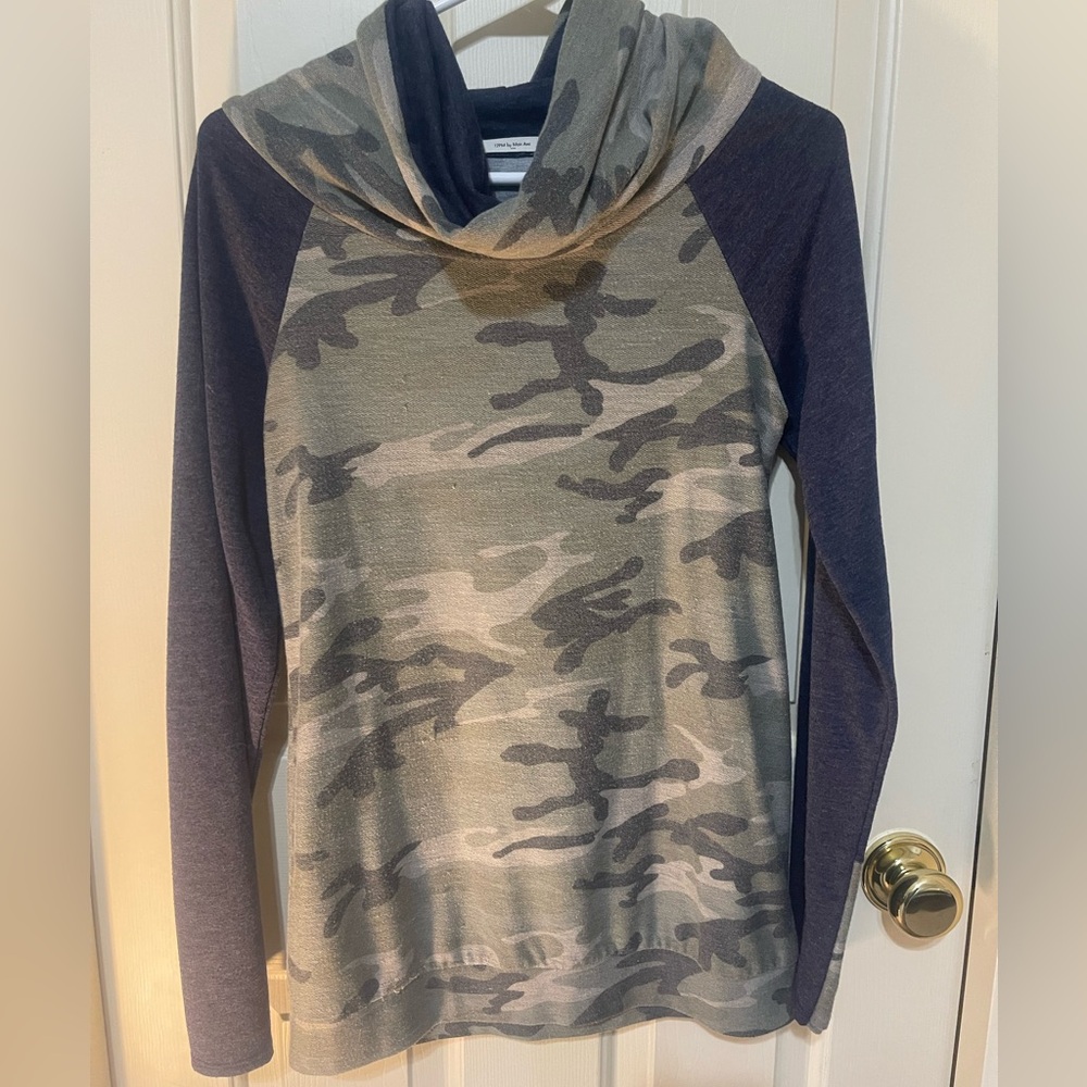 12PM BY MON AMI Camo Cowl Neck Sweatshirt